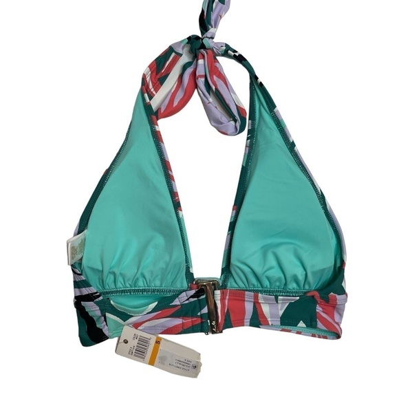 Anne Cole Zesty Tropical Printed Ring Halter Bikini Top Small New - Picture 6 of 7